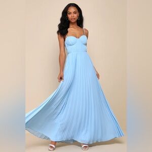 Lulus Admirable Elegance Light Blue Pleated Bustier Maxi Dress